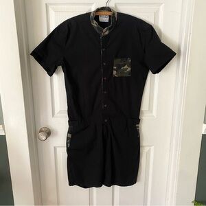 Romper Jack One Piece Button Front Shorts Romper Black / Camouflage Men’s M